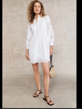Madewell White Lace-Trim Cotton Tunic mini Dress